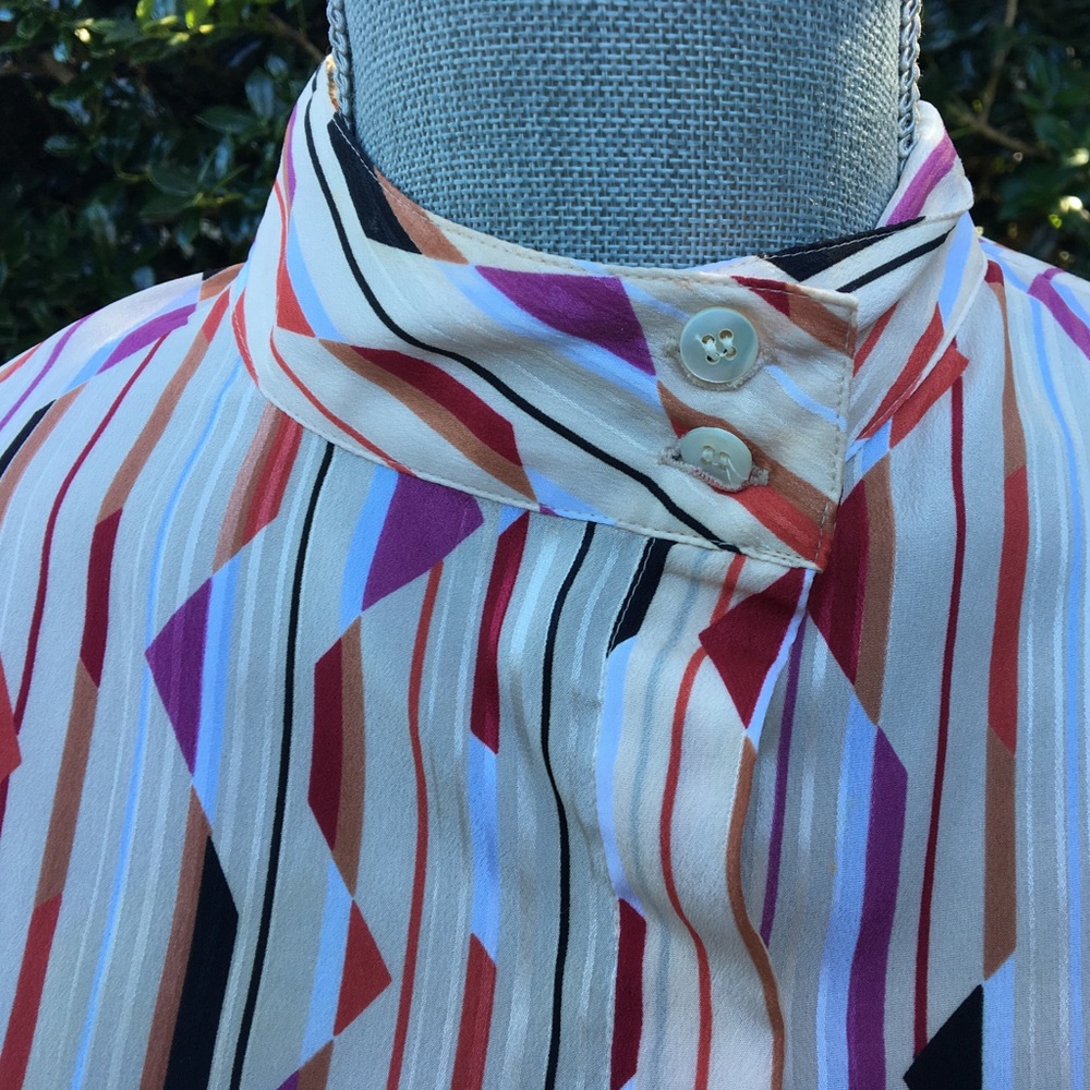 Secretary Blouse - Geometric Red White Pink Black